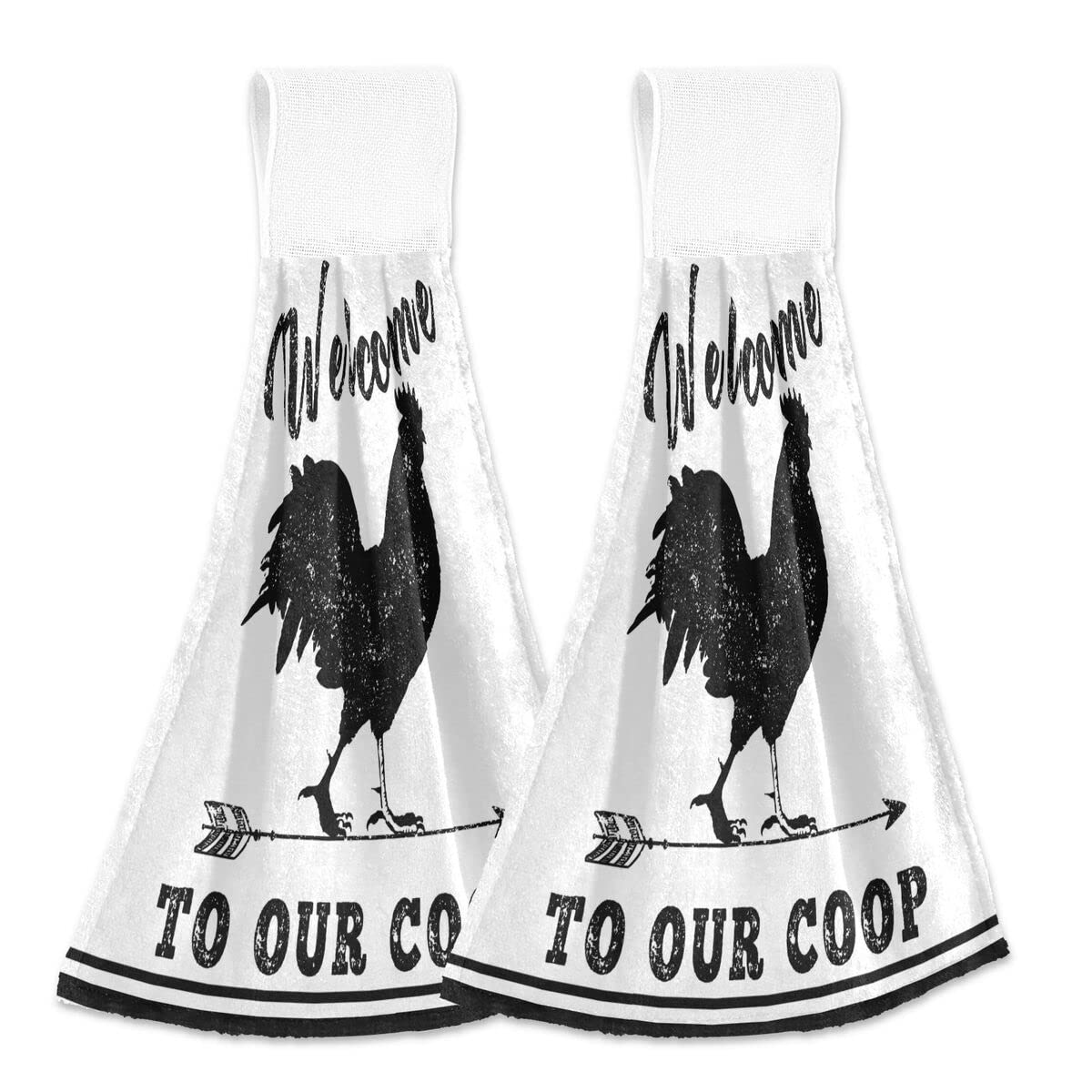 Giwawa Funny Rustic Rooster Hanging Kitchen Towels with Sayings Welcome to Our Coop Country Animal Dish Cloth Dry Towel Soft Absorbent Durable Tea Bar Towels for Bathroom Farmhouse Decor 12" x 17"