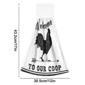 Giwawa Funny Rustic Rooster Hanging Kitchen Towels with Sayings Welcome to Our Coop Country Animal Dish Cloth Dry Towel Soft Absorbent Durable Tea Bar Towels for Bathroom Farmhouse Decor 12" x 17"