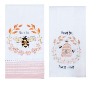 kay dee 2 piece honey queen bee pink floral dish towel bundle