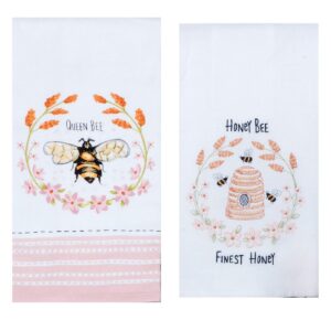 Kay Dee 2 Piece Honey Queen Bee Pink Floral Dish Towel Bundle