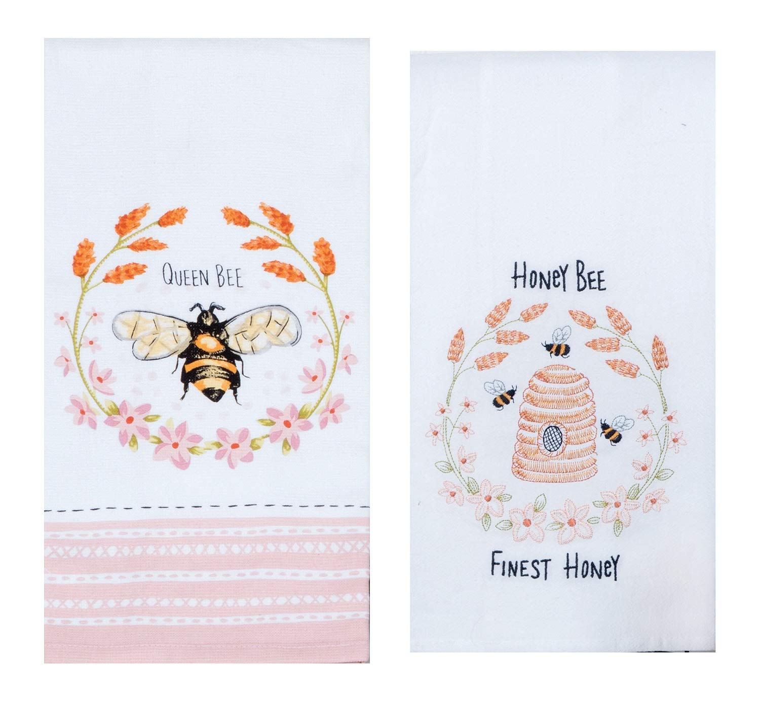 Kay Dee 2 Piece Honey Queen Bee Pink Floral Dish Towel Bundle