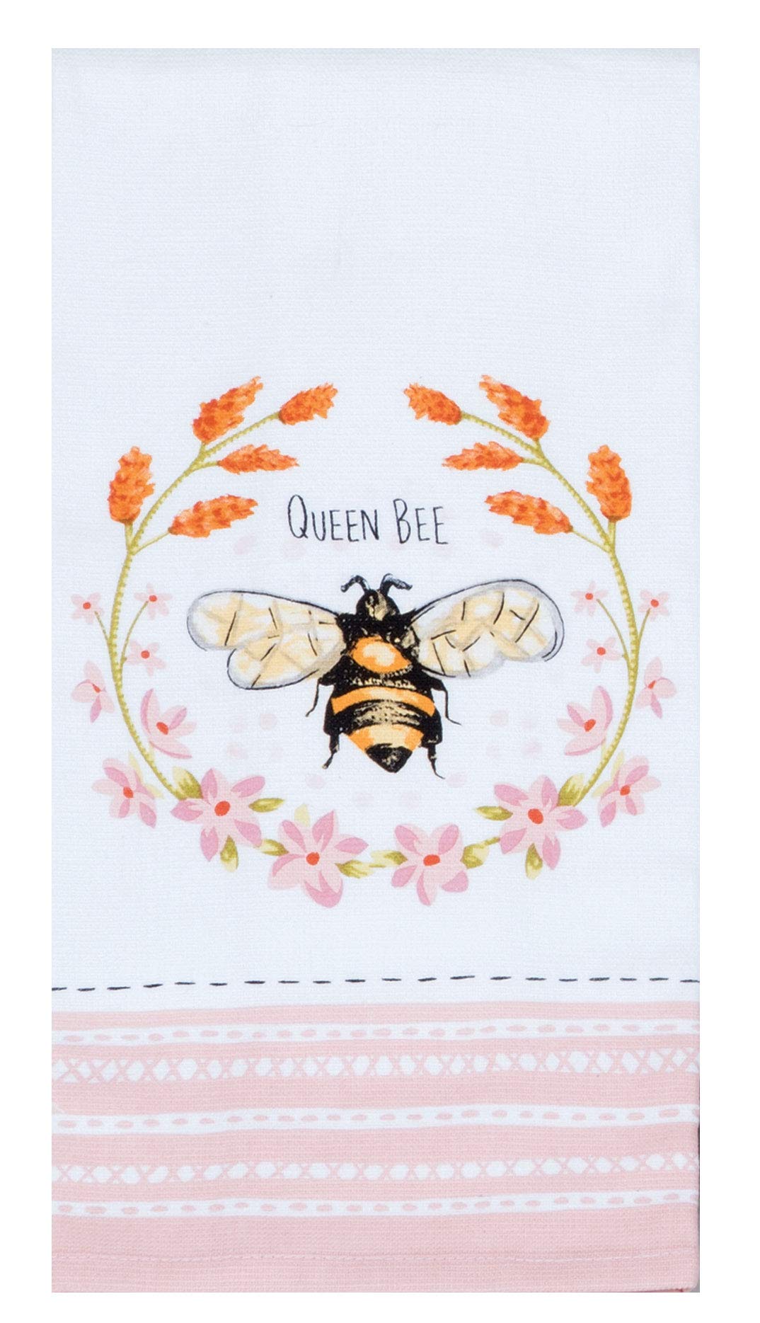 Kay Dee 2 Piece Honey Queen Bee Pink Floral Dish Towel Bundle