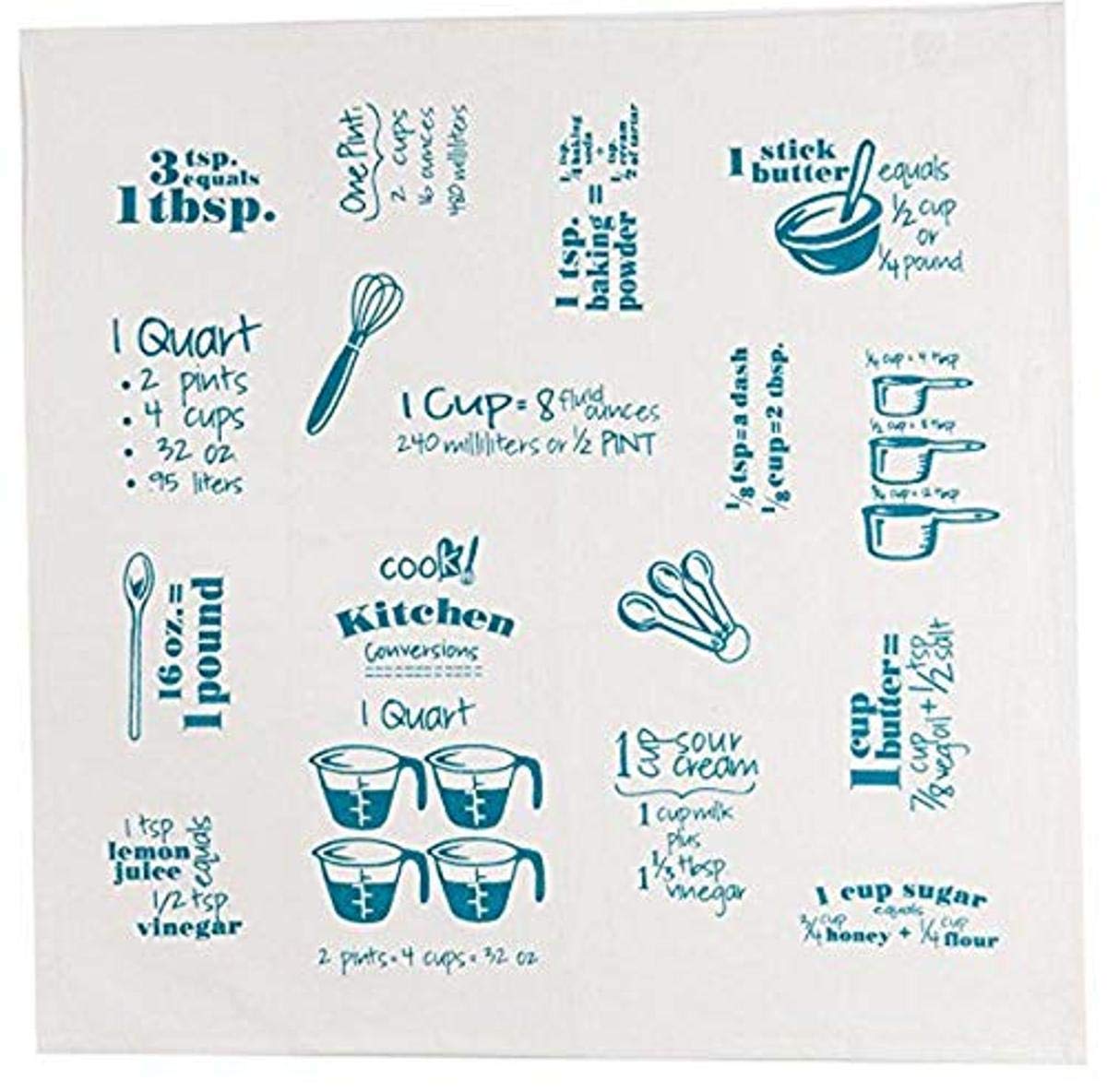 Kay Dee Designs Cook's Kitchen Conversions & Equivalents Krinkle Flour Sack Towel, Small, Teal