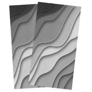 colorsum kitchen towels and dishcloths sets 3d ombre gray wave texture modern art decoration microfiber dish towels wash cloths for kitchen accessories indoor home decor 2 pcs