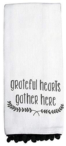 fillURbasket Cute Kitchen Towels Set Decorative Spring Dish Towels with Sayings Themed Inspirational Grateful Gray Teal Towels Kitchen Gift Set 16x28 100% Cotton