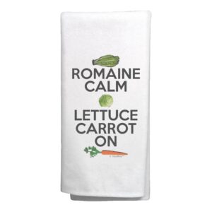thiswear housewarming gifts for new homeowners romaine calm lettuce carrot on decorative kitchen tea towel white