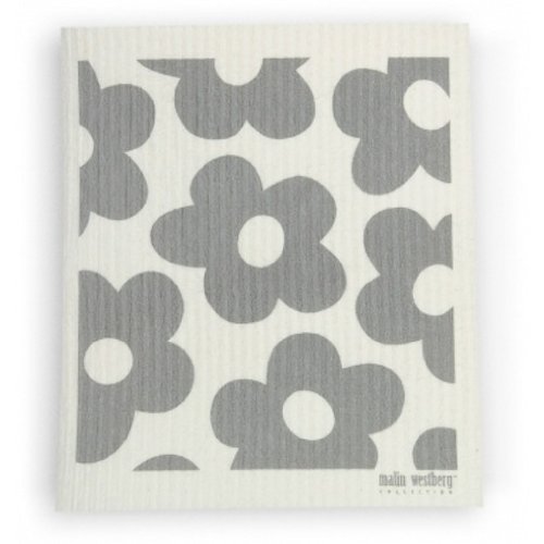 Trendy Tripper Swedish Dishcloths/Sponge Cloths - Packs of 3 Different Designs in Grey (3 Grey: Flowers + Bubble)