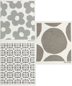 trendy tripper swedish dishcloths/sponge cloths - packs of 3 different designs in grey (3 grey: flowers + bubble)