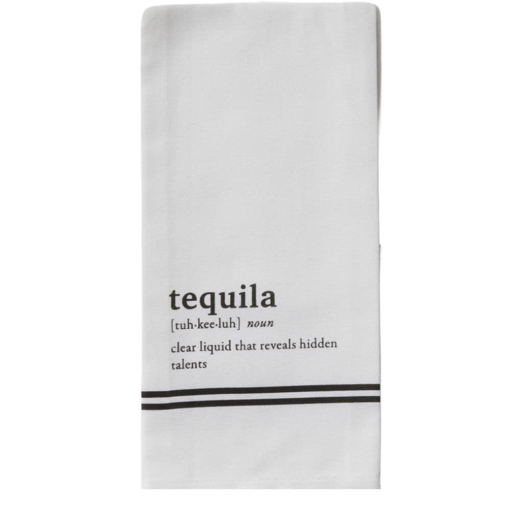 Tableau Dishtowel Tequila Theme Black and White Dish Cloth, 1 pc - 26" x 18" 100% Cotton Reusable Cleaning Cloths, Washable Hand Towels, Kitchen Wash Cloth for Dishes, Funny Liquor Themed Bar Décor