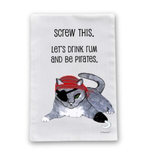 pirate cat flour sack cotton dish towel by pithitude