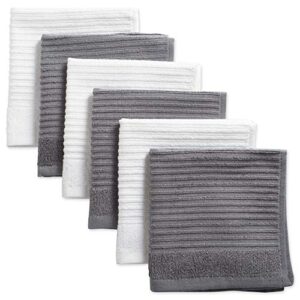j&m home fashions, cotton ribbed terry dish towels, ultra absorbent, set of 6. 12x12, gray/white