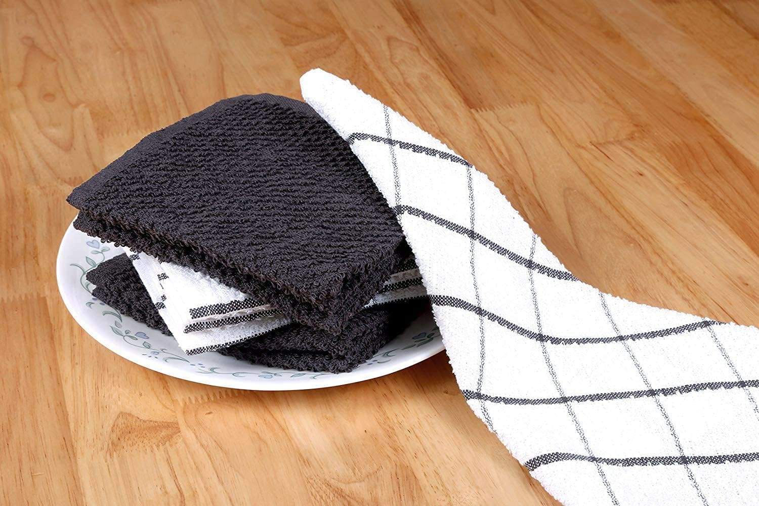 Cotton Terry Kitchen Dish Cloths | Set of 10 | 12 x 12 Inches | Super Soft and Absorbent |100% Cotton Dish Rags | Perfect for Household and Commercial Uses | Black