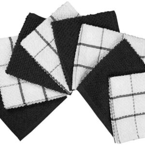 Cotton Terry Kitchen Dish Cloths | Set of 10 | 12 x 12 Inches | Super Soft and Absorbent |100% Cotton Dish Rags | Perfect for Household and Commercial Uses | Black