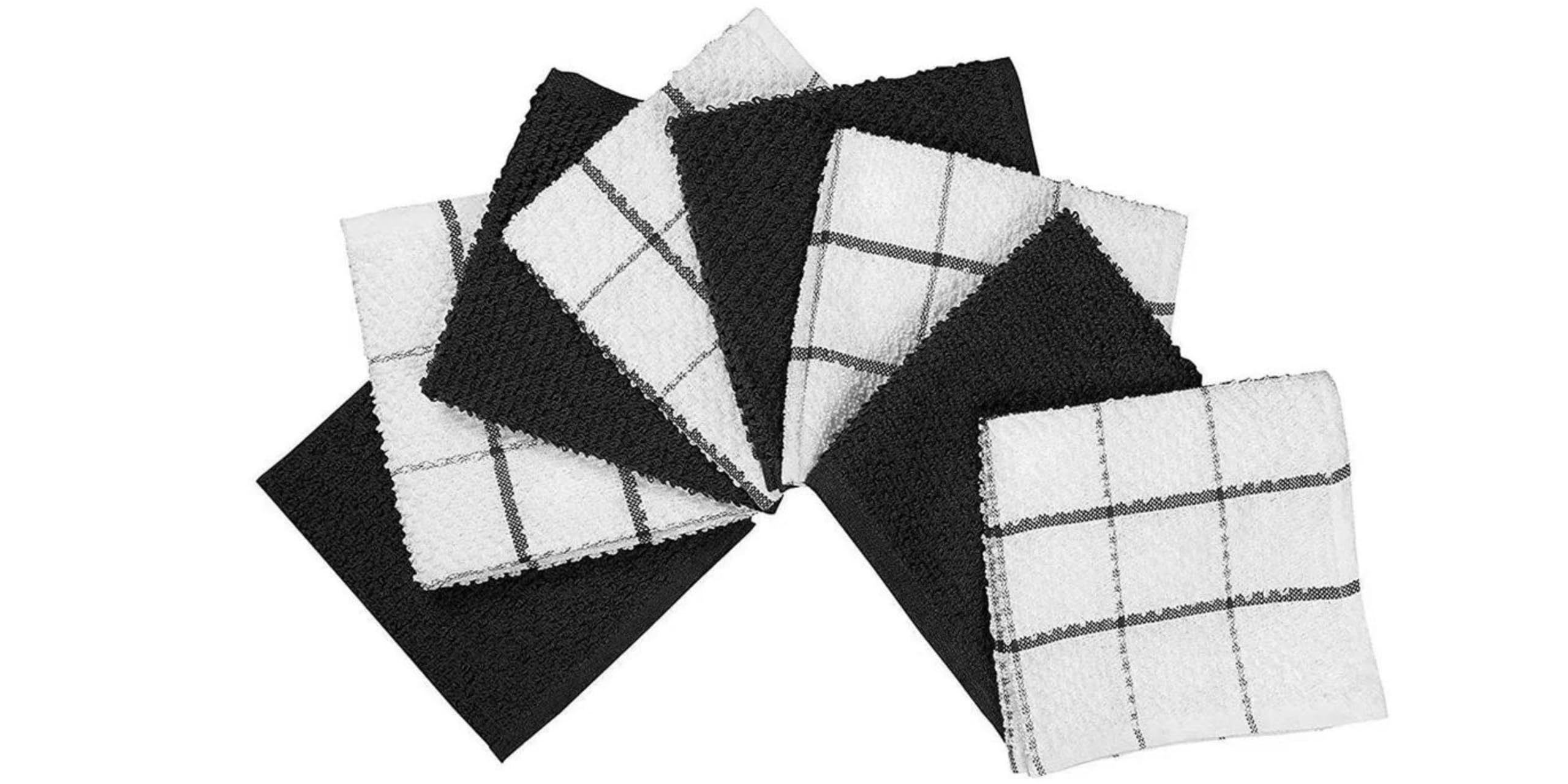 Cotton Terry Kitchen Dish Cloths | Set of 10 | 12 x 12 Inches | Super Soft and Absorbent |100% Cotton Dish Rags | Perfect for Household and Commercial Uses | Black