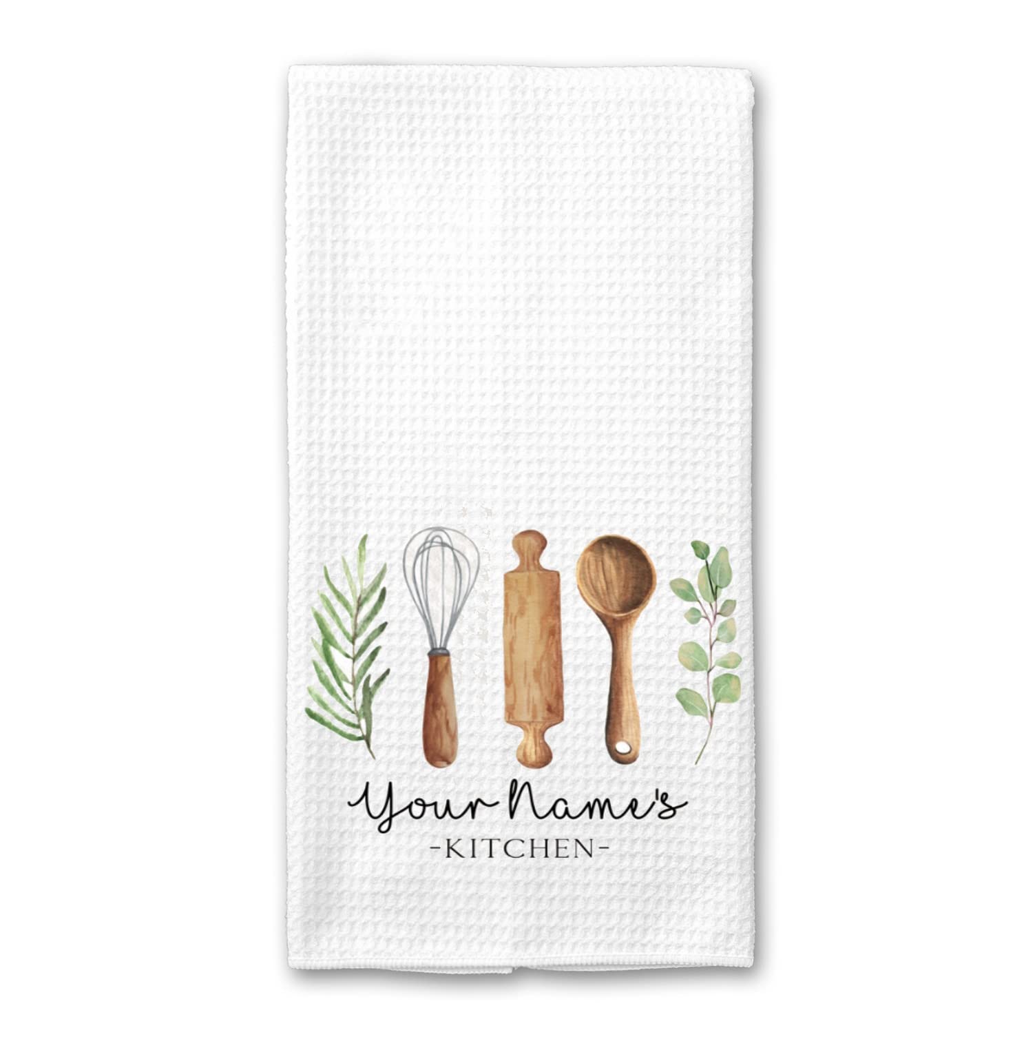 Personalized Kitchen Utensils Custom Kitchen Towel, Baker Waffle Weave Tea Towel, Housewarming Gift, Wedding Gift