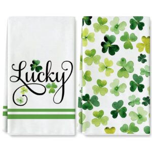 anydesign st. patrick's day kitchen towel 18 x 28 inch watercolor lucky shamrock dish towel hand drying tea towel for cooking baking cleaning wipes, set of 2