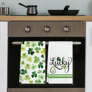 AnyDesign St. Patrick's Day Kitchen Towel 18 x 28 Inch Watercolor Lucky Shamrock Dish Towel Hand Drying Tea Towel for Cooking Baking Cleaning Wipes, Set of 2