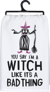 primitives by kathy 104262 lol made you smile halloween dish towel, 28 x 28-inch, you say witch