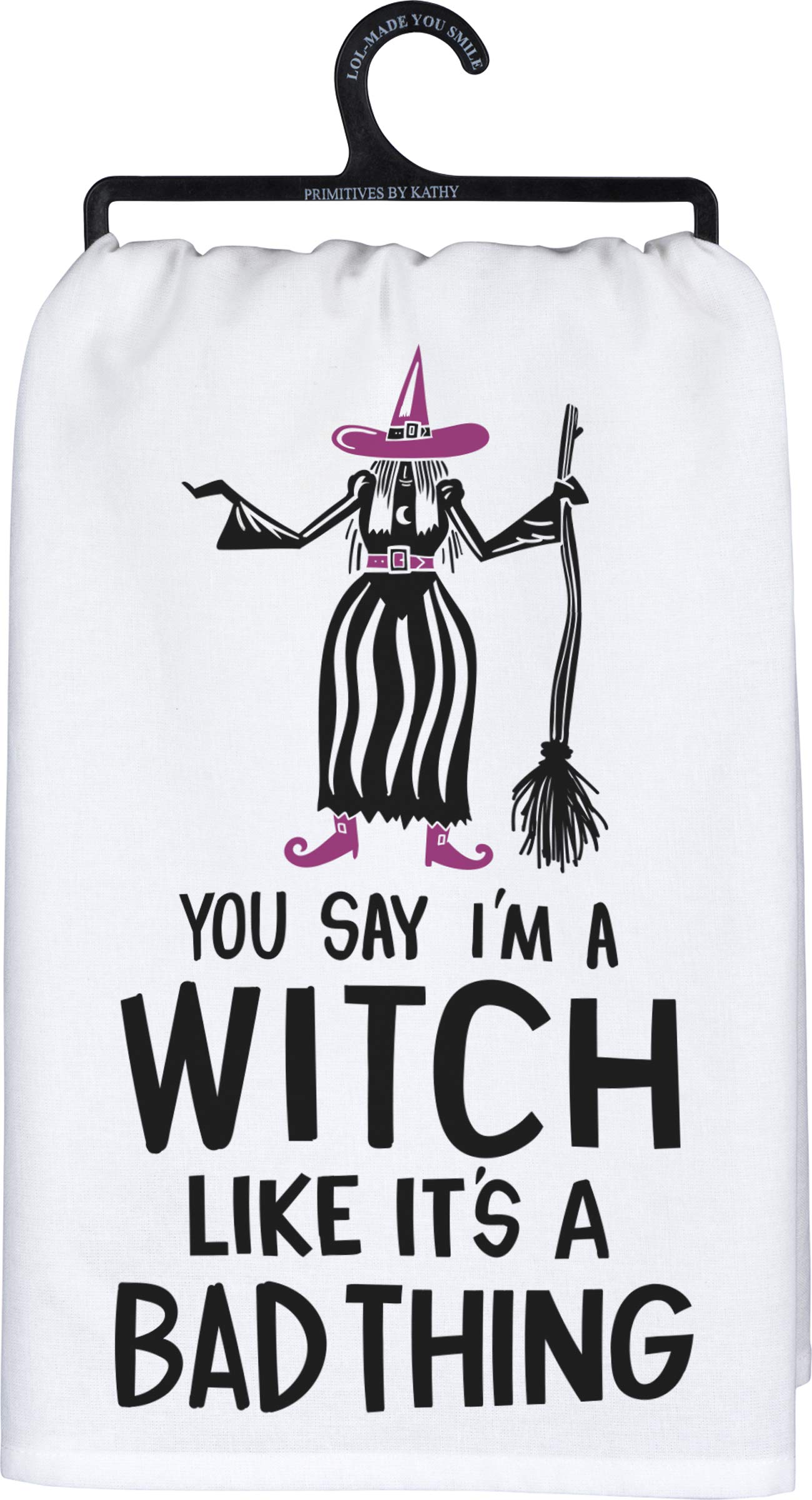 Primitives by Kathy 104262 LOL Made You Smile Halloween Dish Towel, 28 x 28-Inch, You Say Witch