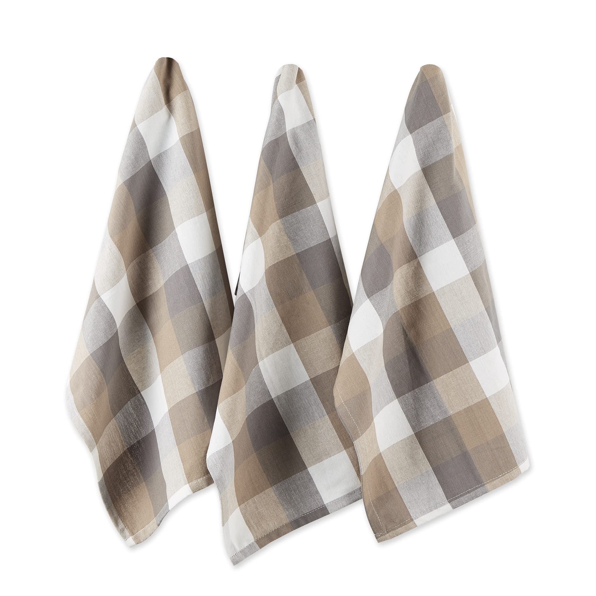 DII Tri-Color Check Collection Kitchen, Dishtowel Set, Stone, 3 Piece