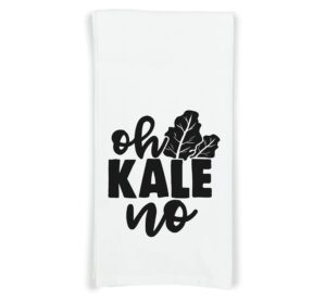 oh kale no flour sack kitchen towel with hanging loop - funny cute vegetable pun dish cloth housewarming hostess birthday christmas veggie lover gift