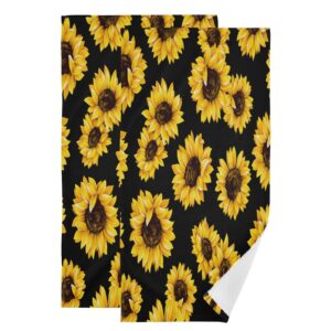 JSTEL Sunflower Kitchen Towels Set of 2,Super Absorbent Dish Drying Towels Rectangle 28.3x14.4 inch Microfiber Kitchen Hand Towels Flower Pattern