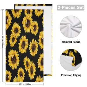 JSTEL Sunflower Kitchen Towels Set of 2,Super Absorbent Dish Drying Towels Rectangle 28.3x14.4 inch Microfiber Kitchen Hand Towels Flower Pattern