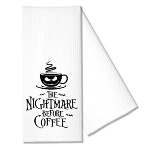 hafhue the nightmare coffee kitchen towel, funny kitchen towel gifts for women sisters friends mom aunts, housewarming gift for women hostess, new home gift for women, hostess gifts