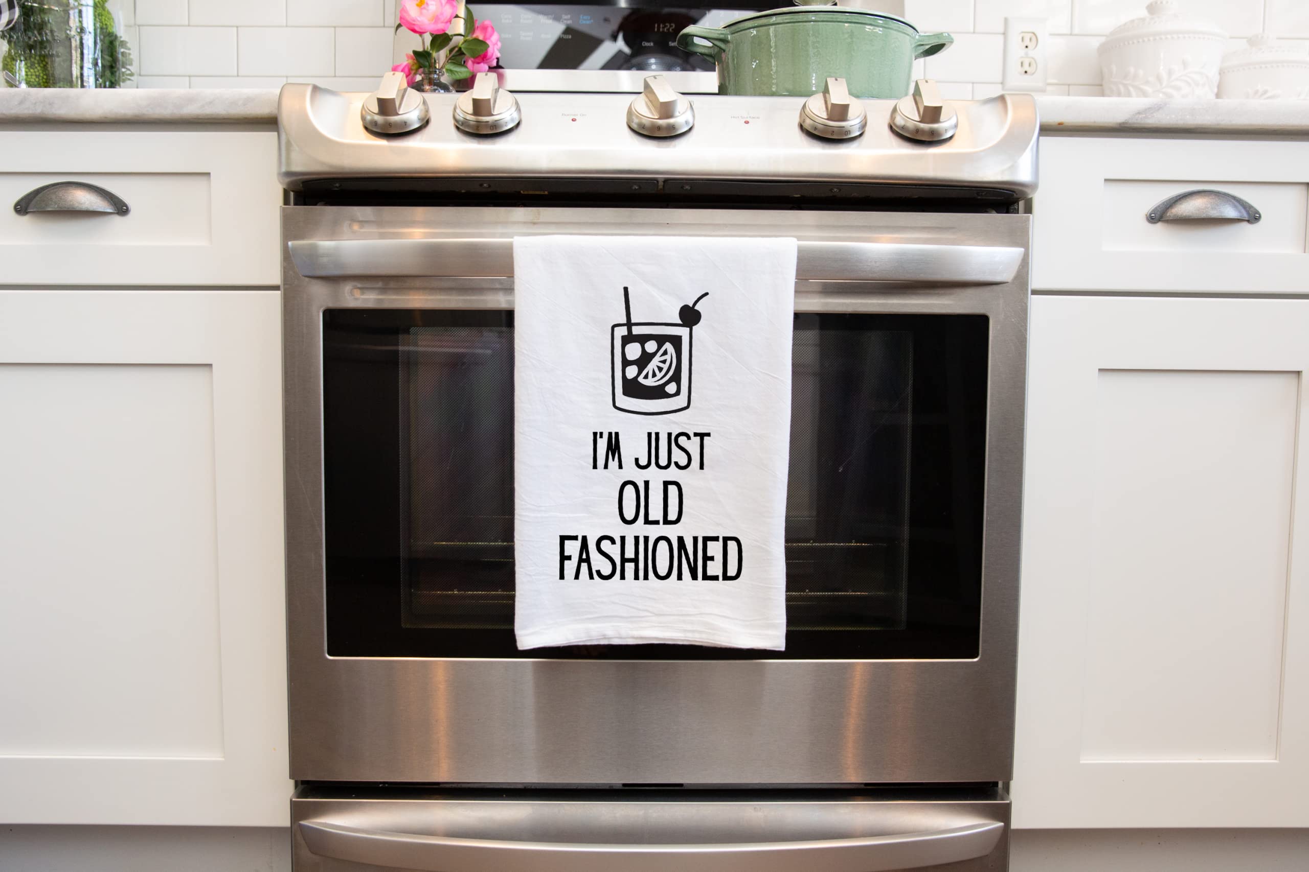 Handmade Funny Kitchen Towel - 100% Cotton Funny Old Fashion Bar Towel for Kitchen - 28x28 Inch Perfect for Hostess Housewarming Christmas Mother’s Day Birthday Gift (I’m Just Old Fashioned)