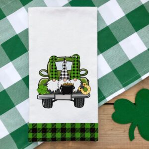 AnyDesign St. Patrick's Day Kitchen Dish Towels Green Black Buffalo Plaids Lucky Shamrock Gnome Truck Cloth Tea Towel 18 x 28 Irish Seasonal Decorative Dishcloth Hand Towel for Cooking Baking, 2Pcs