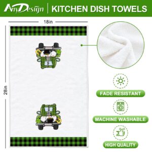 AnyDesign St. Patrick's Day Kitchen Dish Towels Green Black Buffalo Plaids Lucky Shamrock Gnome Truck Cloth Tea Towel 18 x 28 Irish Seasonal Decorative Dishcloth Hand Towel for Cooking Baking, 2Pcs