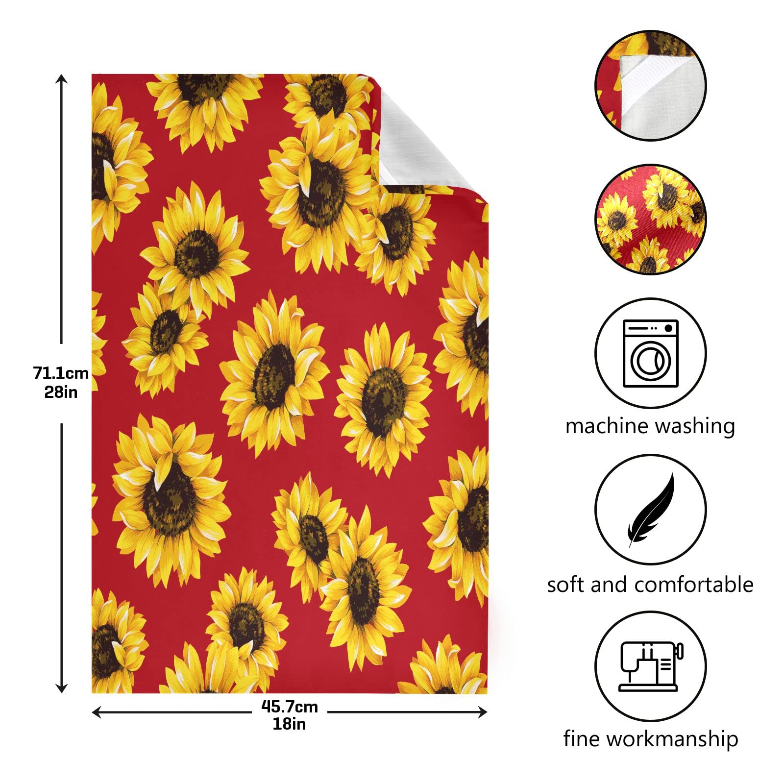 xigua Red Sunflower Kitchen Towels Dish Clothes Soft and Rapid Drying and Absorbent 1PCS Dishcloths Reusable Towels for Kitchen Bathroom Hotel Household Hand Towels 29"X18" inch