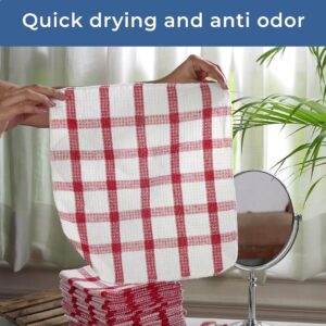 Shop LC Kitchen Towels Dish Cloths | Set of 24 | 100% Cotton | 12 x 12 Inches | Checkered Pattern Red Dish Towels Scrubbing Clothes Cleaning Rags Kitchen Essentials Birthday for Mom