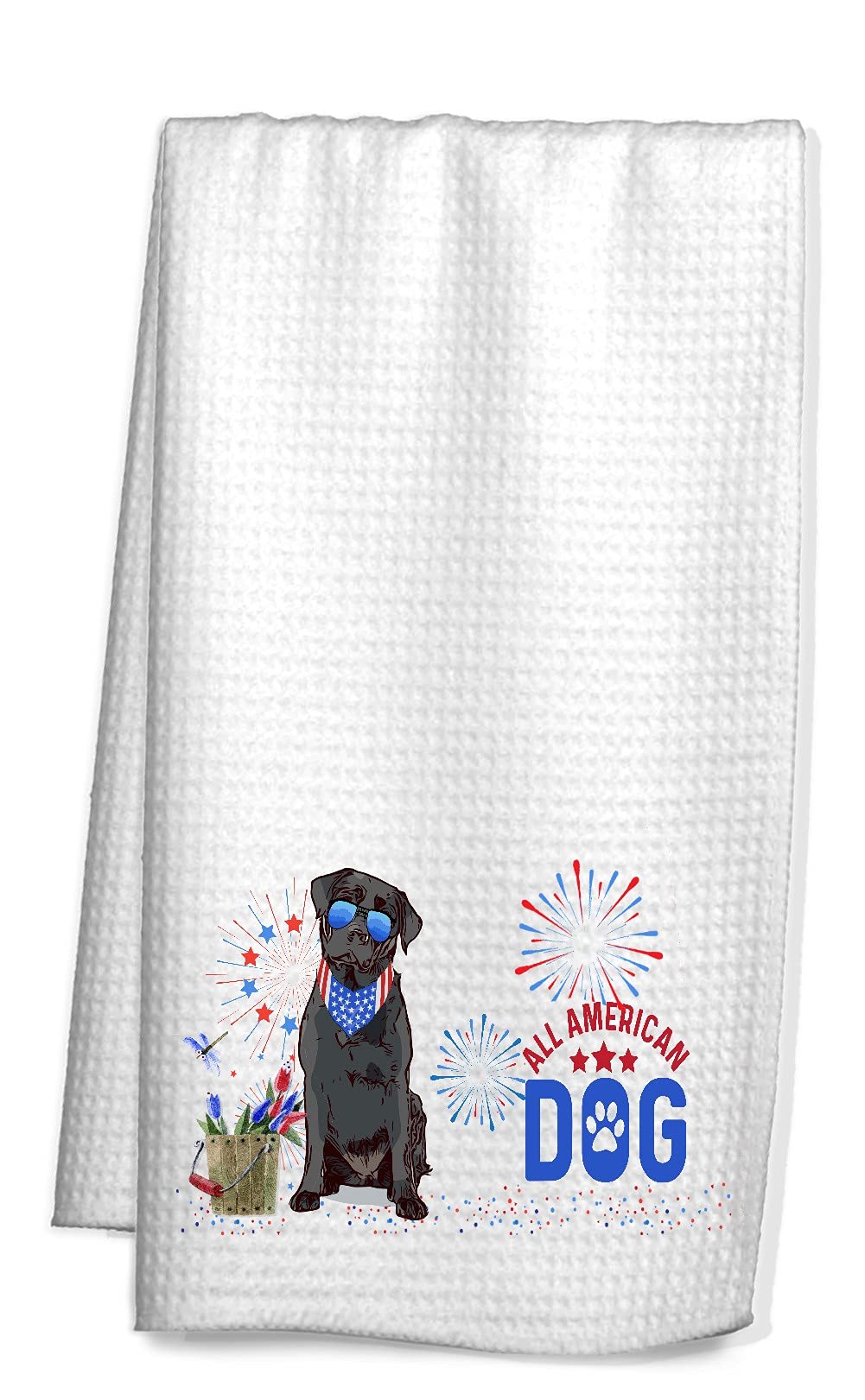 The Creating Studio Personalized Black Labrador Retriever All American Dog Kitchen Towel, Housewarming Gift, Hostess Gift, 4th of July, Patriotic Pet Decor, 16"x24" (Name on Towel)