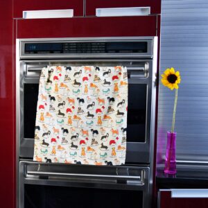 Home-X Dog Illustration Tea Towel for Cooking & Serving, Brightly Colored Print Pattern