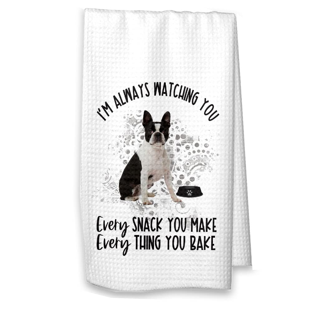 The Creating Studio Personalized Boston Terrier Kitchen Towel, Boston Terrier Gift, Gift for Bostie Dad, Gift from Dog, Housewarming Gift Hostess Gift Always Watching You (Boston Terrier No Name)