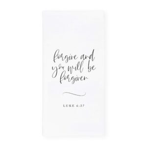 the cotton & canvas co. forgive and you will be forgiven, luke 6:37 scripture, bible, religious, soft and absorbent tea towel, flour sack towel and dish cloth