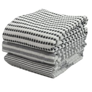 oversized white dark gray kitchen towels: 100% cotton soft absorbent assortment ribbed terry loop, set of 3 multipurpose for everyday use (charcoal)