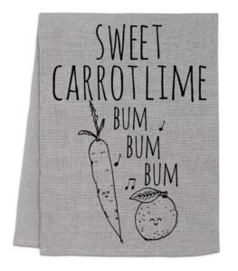 sweet carrot lime, funny flour sack kitchen towel, sweet housewarming gift, farmhouse kitchen decor, white (gray)