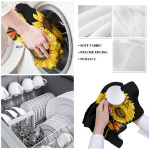 Kitchen Dish Towels 3 Pack-Super Absorbent Soft Microfiber,Abstract Sunflower Monarch Butterfly Black Pattern Cleaning Dishcloth Hand Towels Tea Towels for Kitchen Bathroom Bar