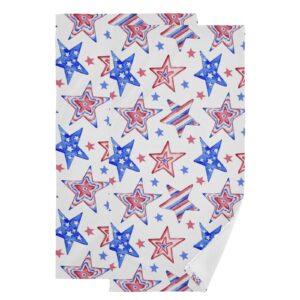 kcldeci american flag stars kitchen dish towel, usa patriotic star bath fingertip tea bar hand drying cloth,farmhouse absorbent dishcloths for cleaning drying cooking baking set of 2