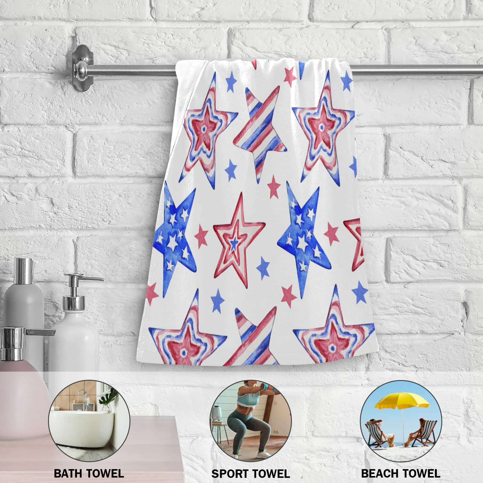 Kcldeci American Flag Stars Kitchen Dish Towel, USA Patriotic Star Bath Fingertip Tea Bar Hand Drying Cloth,Farmhouse Absorbent Dishcloths for Cleaning Drying Cooking Baking Set of 2