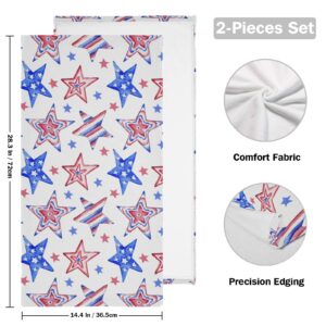 Kcldeci American Flag Stars Kitchen Dish Towel, USA Patriotic Star Bath Fingertip Tea Bar Hand Drying Cloth,Farmhouse Absorbent Dishcloths for Cleaning Drying Cooking Baking Set of 2