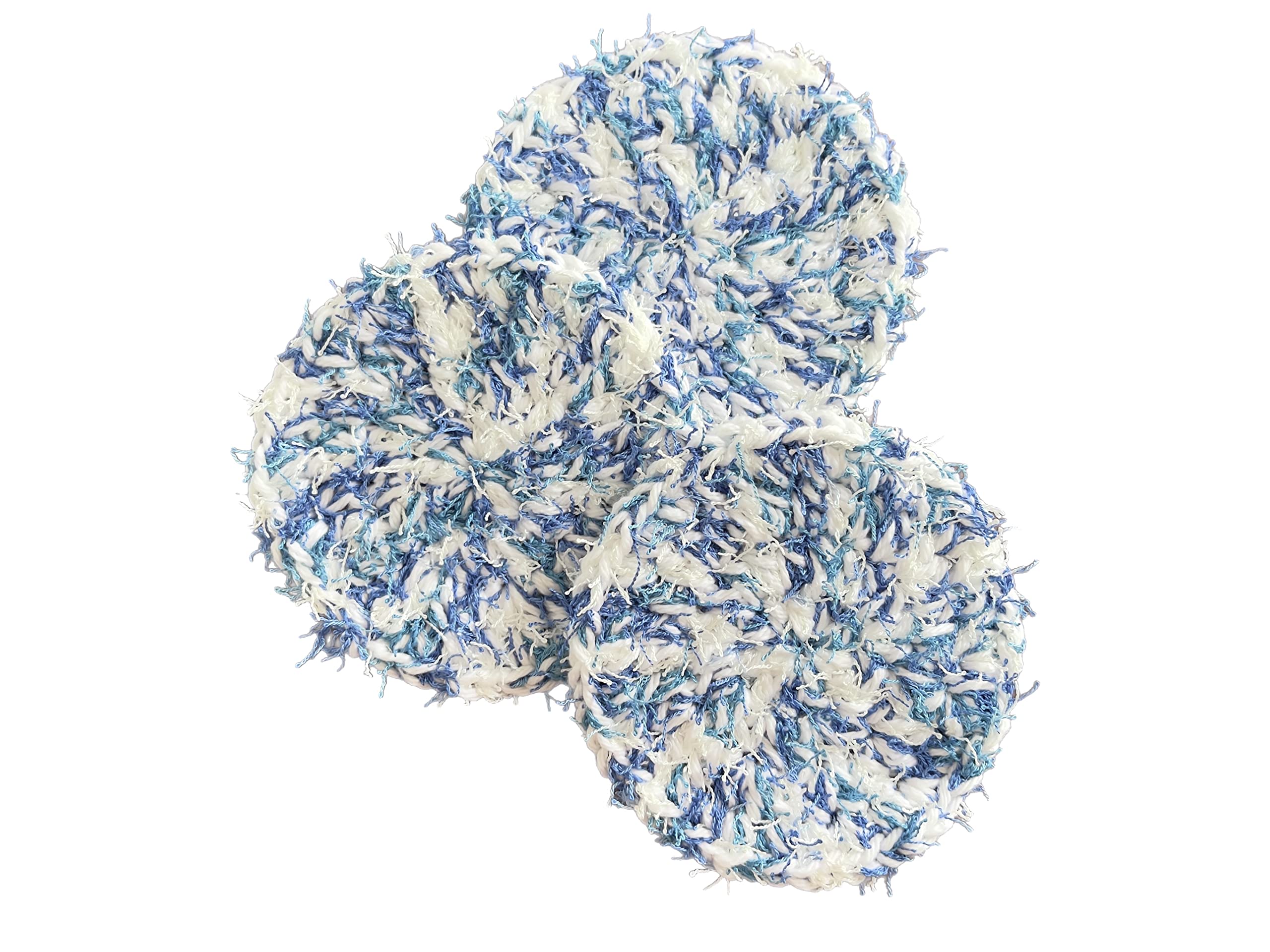 Blue and White Hand Crochet Scouring Pads Scrubbies - Set of 3 - Approx 4 inches