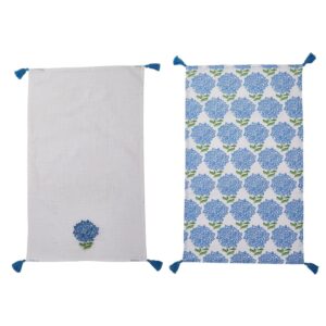 two's company hydrangea set of 2 dish towels with decorative tassels - cotton