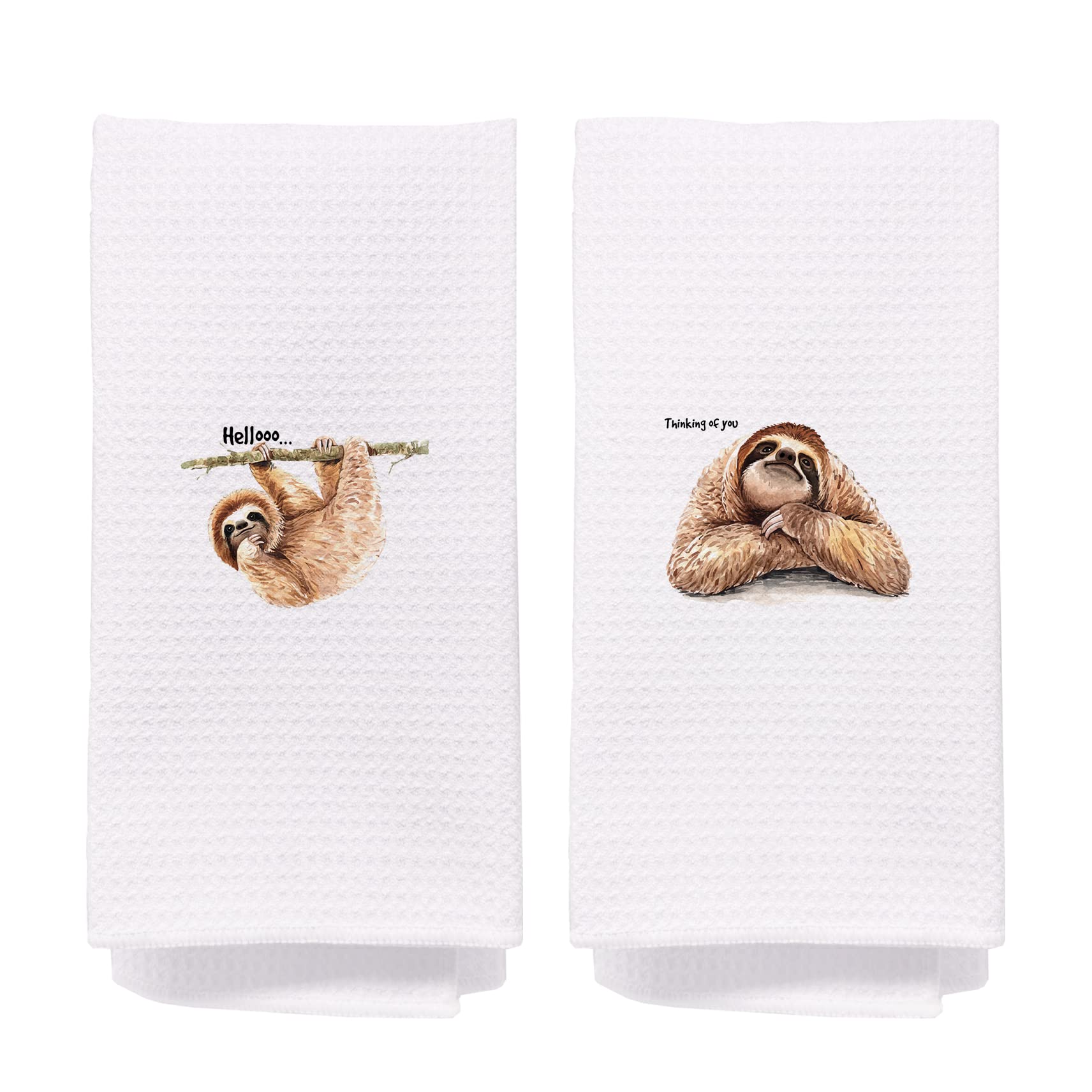 NEGIGA Funny Sloth On Tree Thinking of You Kitchen Towels and Dishcloths Sets 24x16 Inch Set of 2,Funny Sloth Decor Decorative Dish Hand Tea Bath Towels for Kitchen Bathroom,Sloth Lovers Girls Gifts