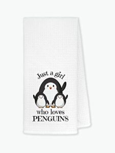 just a girl who loves penguins kitchen towels dishcloths 24"x16",cute cartoon penguin family dish towels bath towels hand towels,gifts for penguin lovers girls women