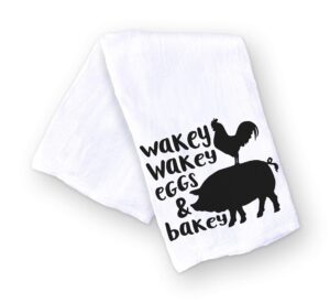 handmade funny kitchen towel - 100% cotton hand towel wakey wakey eggs and bakey - 28x28 inch perfect for chef housewarming christmas mother’s day birthday gift (wakey wakey eggs and bakey)