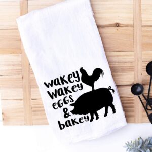 Handmade Funny Kitchen Towel - 100% Cotton Hand Towel Wakey Wakey Eggs and Bakey - 28x28 Inch Perfect for Chef Housewarming Christmas Mother’s Day Birthday Gift (Wakey Wakey Eggs and Bakey)