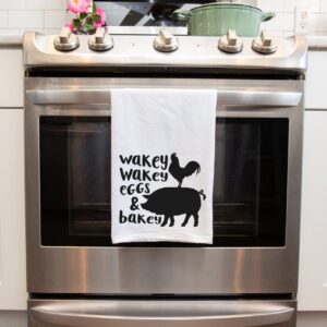 Handmade Funny Kitchen Towel - 100% Cotton Hand Towel Wakey Wakey Eggs and Bakey - 28x28 Inch Perfect for Chef Housewarming Christmas Mother’s Day Birthday Gift (Wakey Wakey Eggs and Bakey)